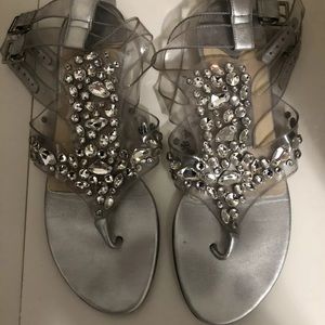 Jimmy Choo Flat Sandal PVC with silver crystals 37.5